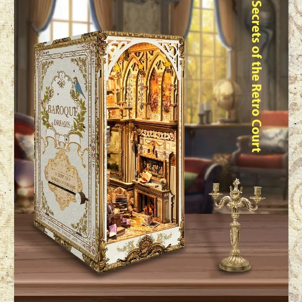 Diy Wooden Book Nook Kit Shelf Insert - Analyste de modèles miniatures d'étagère de