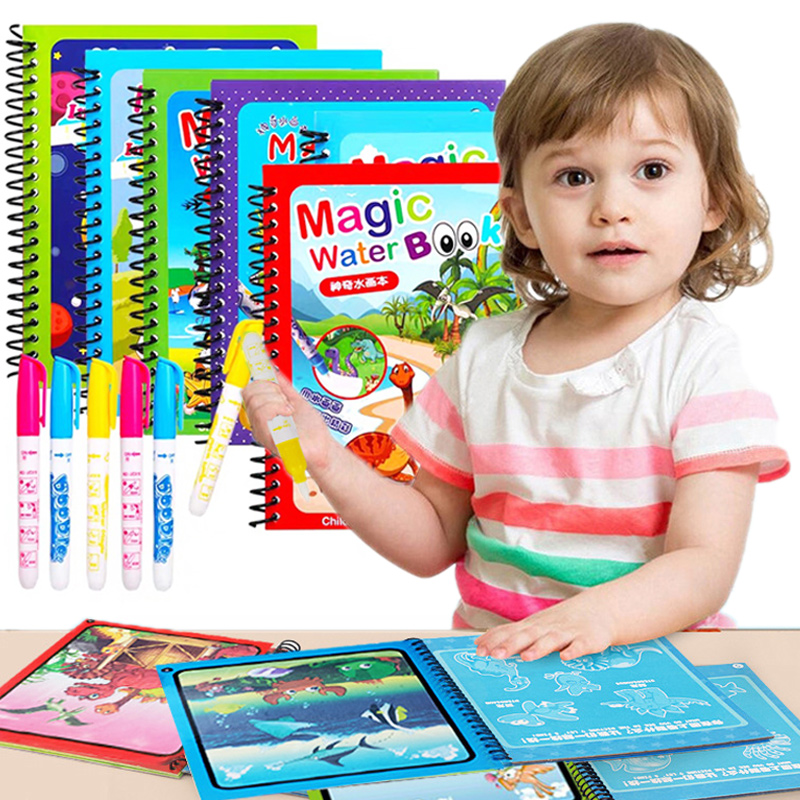 Reusable Water Magic Coloring Book - Jouets Montessori, livre de coloriage réutilisable,