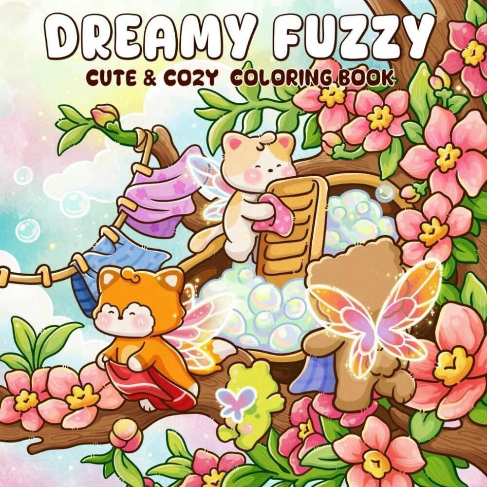Adult Coloring Book Stress Relief - Livre de coloriage Dreamy Fuzzy, mignon