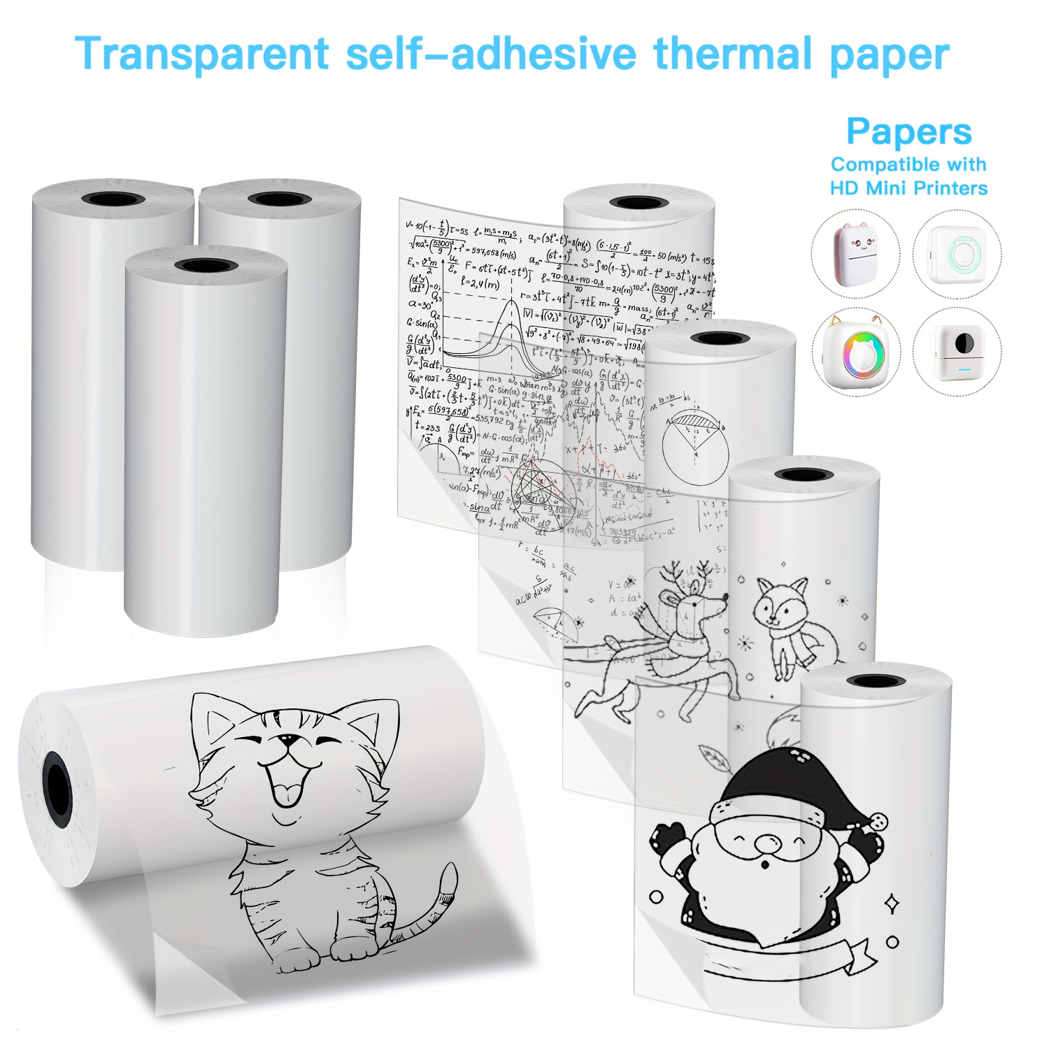 Mini Pocket Thermal Printer Paper Roll - 2/4/8 rouleaux de papier thermique auto-adhésif